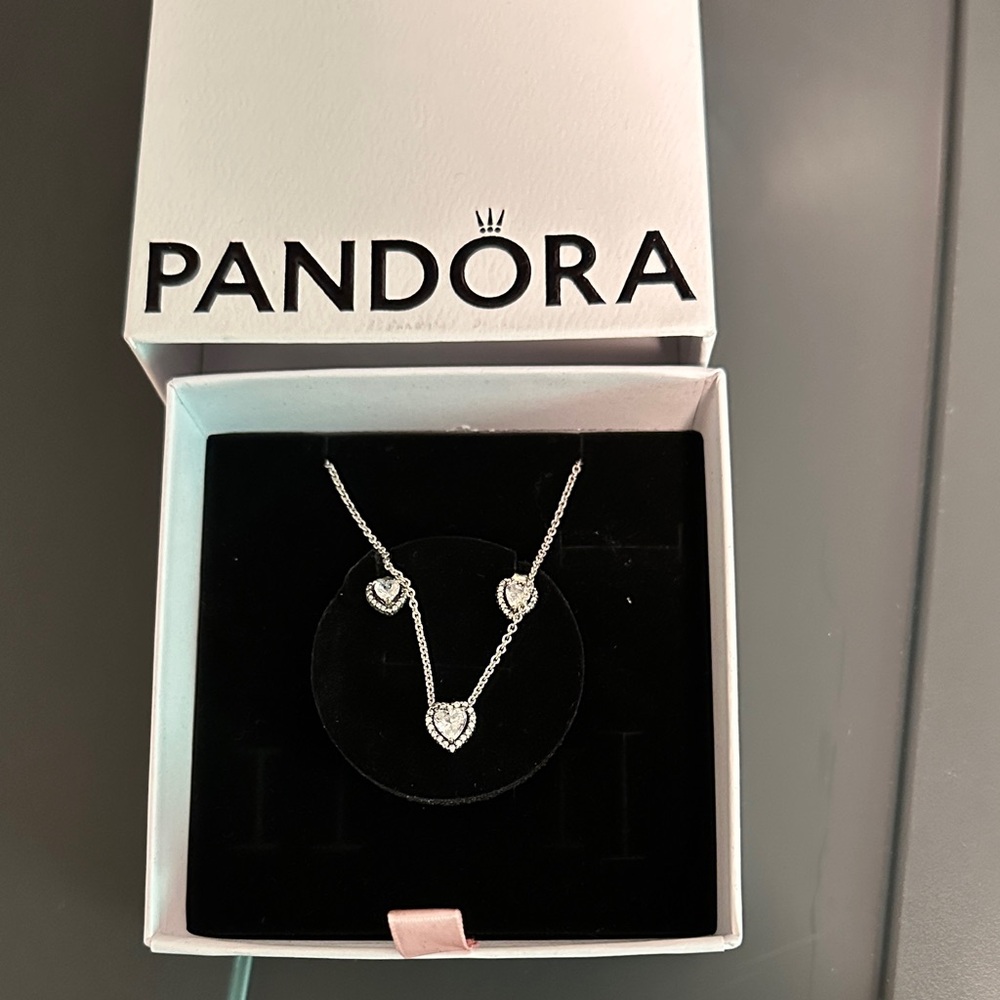 Pandora Silver Heart Necklace with Matching Earrings
